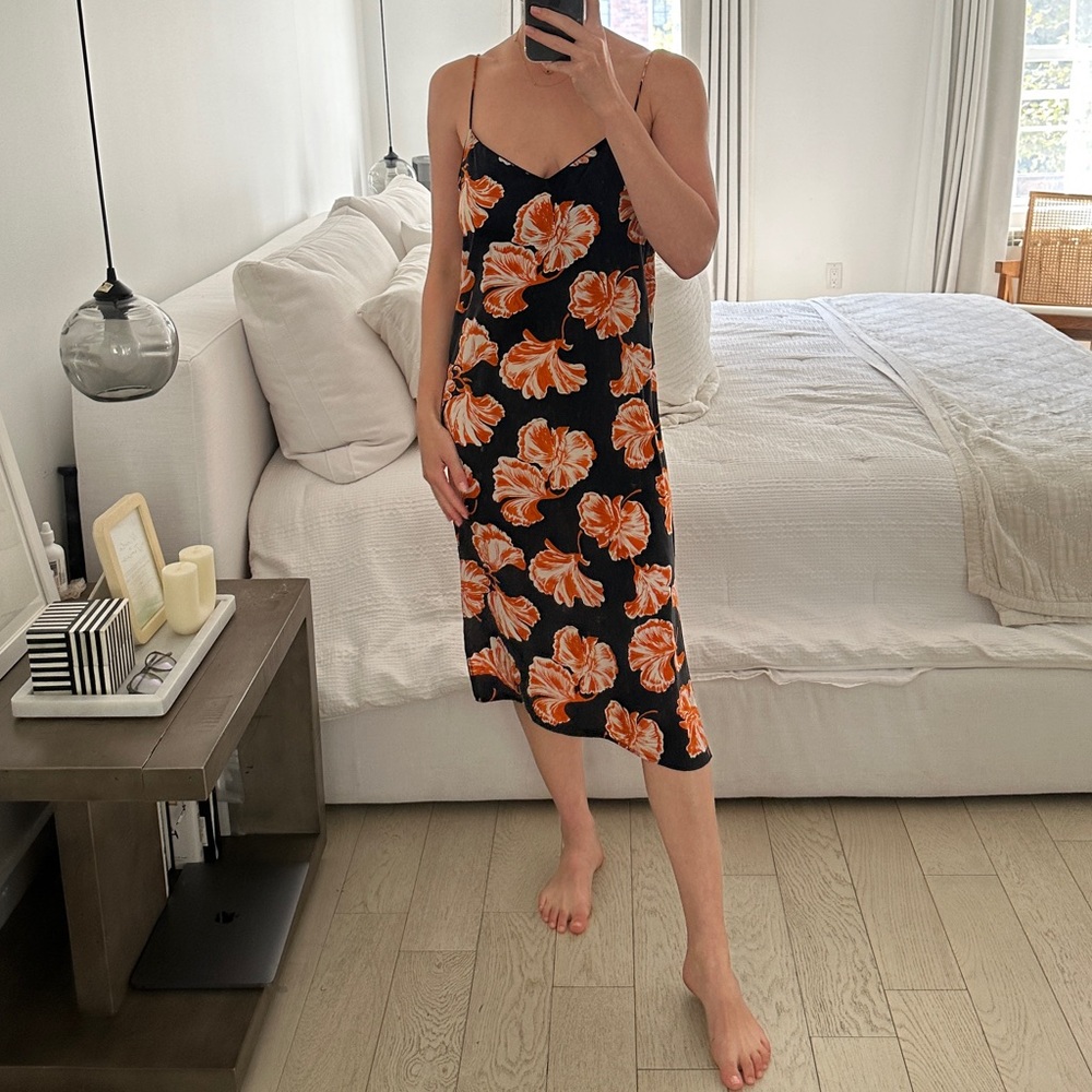 GANNI silk orange and black slip dress